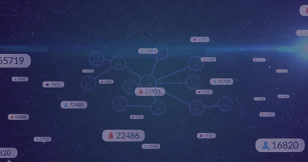 Displaying central bright cluster linking nodes on dashboard, with pill tags, icons, light flare....