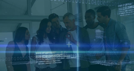 Man tapping tablet in office activating hologram graph and rising line chart for business insights