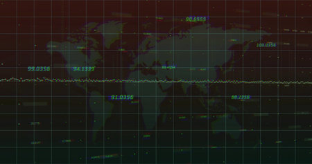 Displaying equirectangular map with gridlines and equatorial dotted data trace, glowing labels....