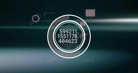 Rotating HUD showing marked progress ring and thin arc on digital dash, with three stacked values....