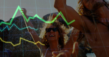 Celebrating central woman with straw hat and bikini top raising arms on rocky shore. Beachwear, sunglasses, sunny, friends, swimwear, coastal, vibrantの写真素材