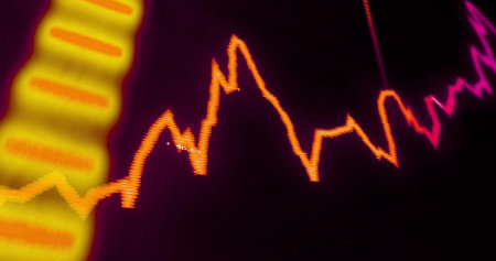 Displaying glowing orange waveform crossing dark monitor with yellow band and numeric label....