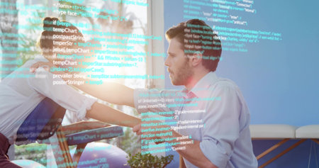 Kneeling blue-shirt therapist supporting white-blouse client on stall bars in rehab. Trainer, patient, rehabilitation, exercise, therapy, stretch, equipmentの写真素材