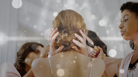 bride is getting hair and makeup in flat design with mirror, brush for wedding industry. Luxury,...