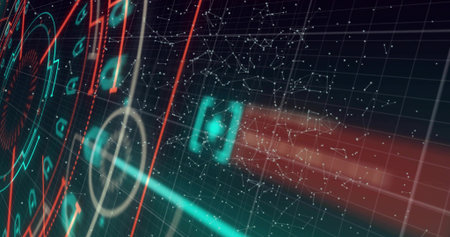 Displaying holographic HUD panel pulsing across virtual interface, with teal glyph and reticles....
