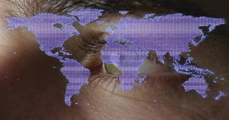 Showing adult male's closed eye in close-up, revealing lashes, brow, skin pores, purple map glitch....