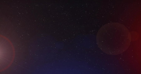Showing dense starfield at night with left red-ring flare, right faint red flare, blue lower tint....