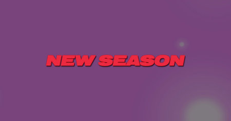 Displaying centered red headline NEW SEASON with bevel shadow on purple gradient, showing flares....