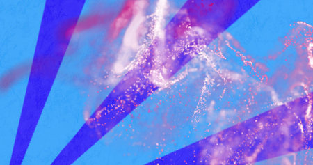 Featuring diagonal purple rays with lavender-pink streaks and peach-white spark clusters on canvas....