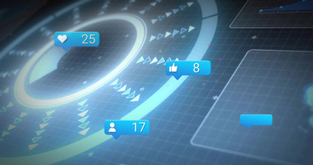 Displaying central circular avatar with concentric rings on HUD, showing heart25 like8 profile17....