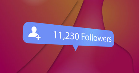 Image of number of followers growing over red background. global social media, connections and...
