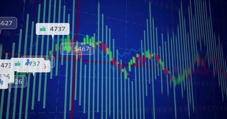 Displaying trading chart on dashboard, showing turquoise bars, green red price line and callouts....