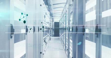 Image of handwritten mathematical equations and digital interface over network of computer servers...
