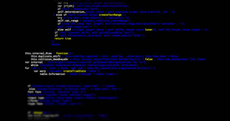 Displaying centered source code block on developer monitor, showing blurred lines, colored syntax....