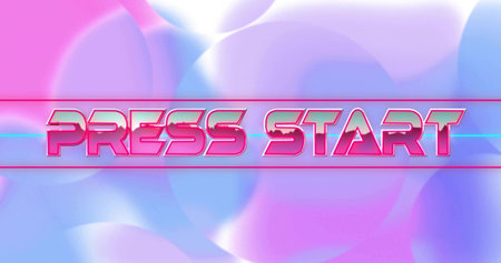 Displaying PRESS START text centered on screen, showing magenta lines, cyan scanline, pastel bokeh....