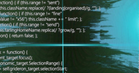 Displaying monospaced code and glowing cyan crosshair on digital screen, with ripple reflections....