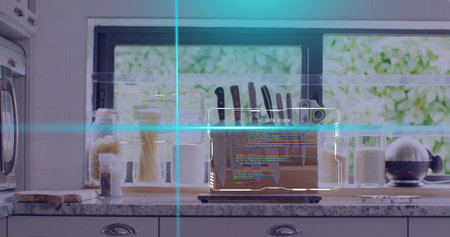 Scanning wooden knife block with knives and scissors on countertop, overlay labeled AI DATA MINING....