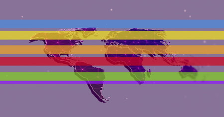 Showing stylized map silhouette on muted purple canvas, with translucent bands and magenta nodes....