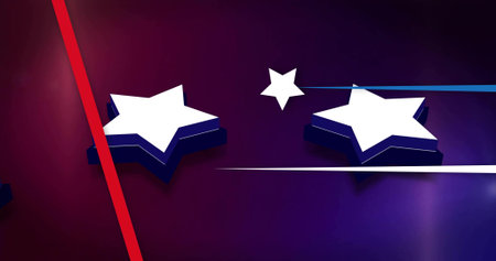 Displaying three five-pointed stars with white tops and navy bases in studio background, red stripe....
