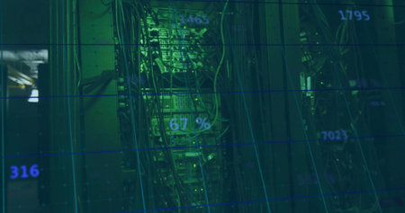 Vertical video: Streaming central server rack HUD after LEDs blinking in data center for monitoring....