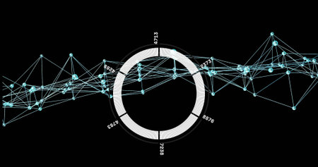 Showing segmented ring with hatched numbers crossing white lines and cyan nodes on black field....