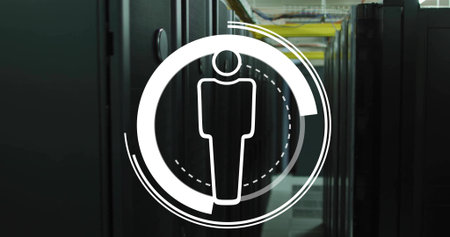 System detecting access request in data center, projecting user icon over racks to verify entry....