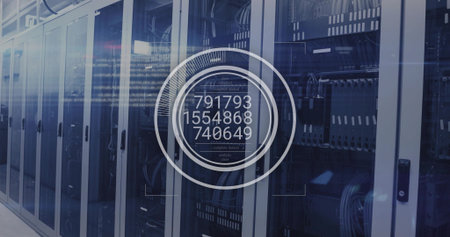 Server cabinets in DC scanning after sensor detecting spike HUD overlay showing numeric codes....