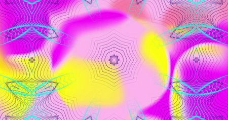 Showing central circular gradient orb with concentric polygon lines and star motif on digital plane....