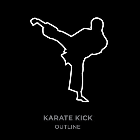 A white border karate kick outline on black background, vector illustrationのイラスト素材