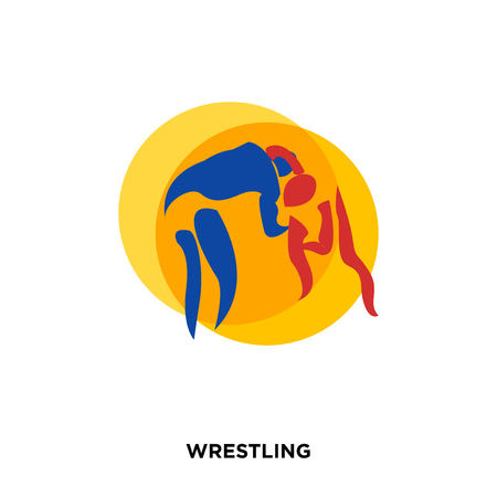 wrestling icon on white background, in orange, vector icon illustrationのイラスト素材