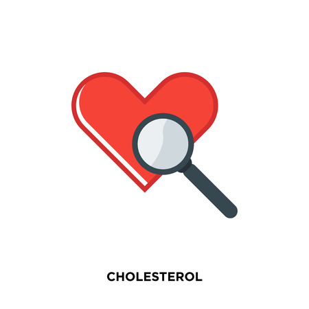 Cholesterol icon, heart with magnifying glass isolated on white background for your web, mobile and app designのイラスト素材