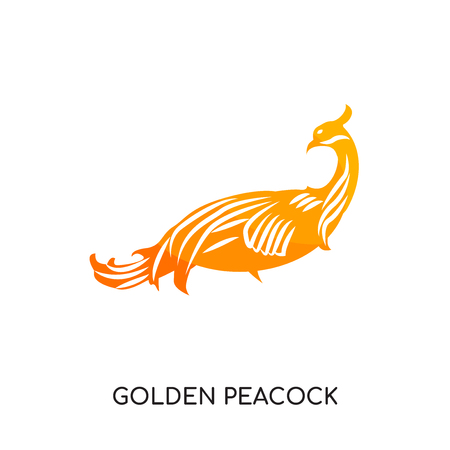 golden peacock logo isolated on white background for your web and mobile app design , colorful vector icon, brand sign & symbol for your businessのイラスト素材