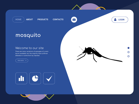 Quality One Page mosquito Website Template Vector Eps, Modern Web Design with flat UI elements and landscape illustration, ideal for landing pageのイラスト素材