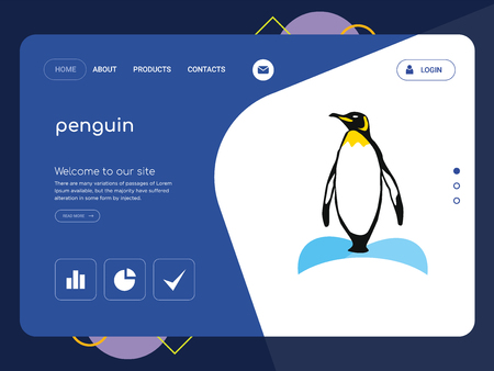 Quality One Page penguin Website Template Vector Eps, Modern Web Design with flat UI elements and landscape illustration, ideal for landing pageのイラスト素材