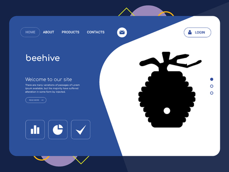 Quality One Page beehive Website Template Vector Eps, Modern Web Design with flat UI elements and landscape illustration, ideal for landing pageのイラスト素材