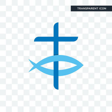 christian fish vector icon isolated on transparent background, christian fish logo conceptのイラスト素材