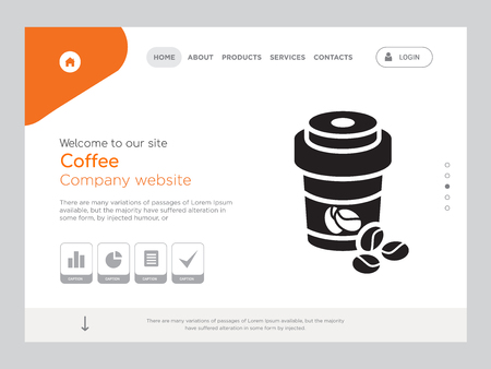 Quality One Page Coffee Website Template Vector Eps, Modern Web Design with landscape illustration, ideal for landing page, Coffee iconのイラスト素材
