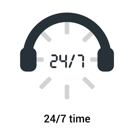 24/7 time icon isolated on white background, 24/7 support and service vector icon