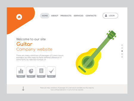 Quality One Page Guitar Website Template Vector Eps, Modern Web Design with landscape illustration, ideal for landing page, Guitar iconのイラスト素材
