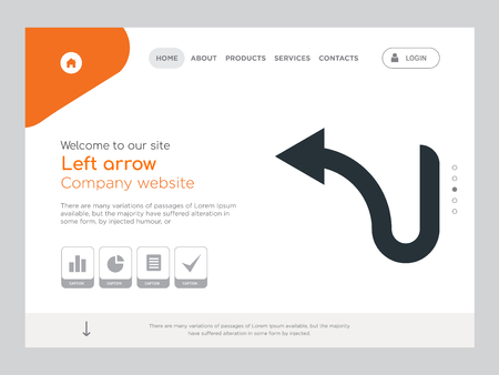 Quality One Page Left arrow Website Template Vector Eps, Modern Web Design with landscape illustration, ideal for landing page, Left arrow iconのイラスト素材
