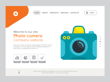 Quality One Page Photo camera Website Template Vector Eps, Modern Web Design with landscape illustration, ideal for landing page, Photo camera iconのイラスト素材