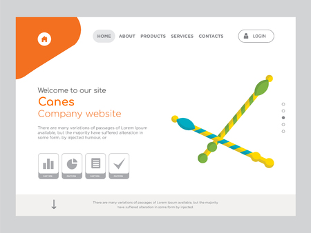 Quality One Page Canes Website Template Vector Eps, Modern Web Design with landscape illustration, ideal for landing page, Canes iconのイラスト素材