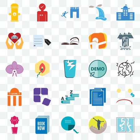 Set Of 25 Transparent Icons Such As Broken Glass Hiker Page Turn