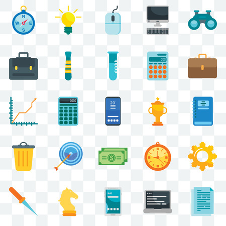 Set Of 25 transparent icons such as Documentation, Laptop, Smartphone, Horse, Paper knife, Suitcase, Trophy, Dollar bill, Basket, Portfolio, Mouse, Idea, web UI transparency icon packのイラスト素材