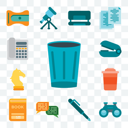 Set Of 13 transparent editable icons such as Basket, Binoculars, Pen, Chat, Book, Coffee, Horse, Stapler remover, Phone, web ui icon packのイラスト素材