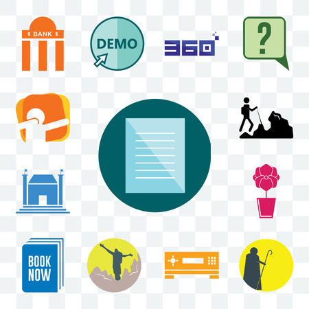 Set Of 13 transparent editable icons such as specification, shepherd, set top box, hiker, book now, orchid, municipal, dab, web ui icon packのイラスト素材