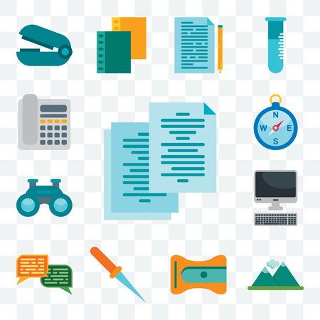 Set Of 13 transparent editable icons such as Copy, Mountain, Sharpener, Paper knife, Chat, Computer, Binoculars, Compass, Phone, web ui icon packのイラスト素材