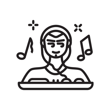 DJ icon vector isolated on white background, DJ transparent sign , line or linear symbol and sign design in outline styleのイラスト素材