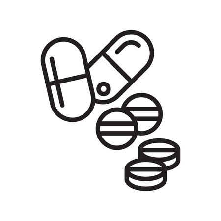 Pills icon vector isolated on white background, Pills transparent sign , line or linear symbol and sign design in outline styleのイラスト素材