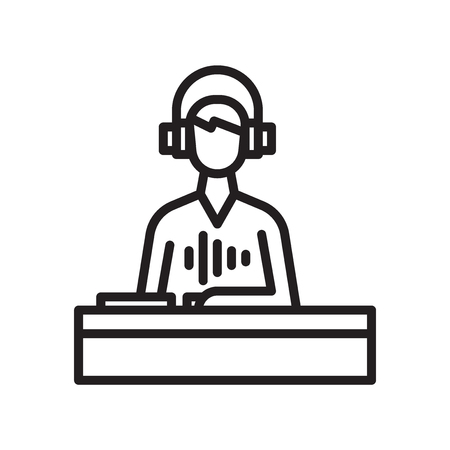 DJ icon vector isolated on white background, DJ transparent sign , line or linear symbol and sign design in outline styleのイラスト素材